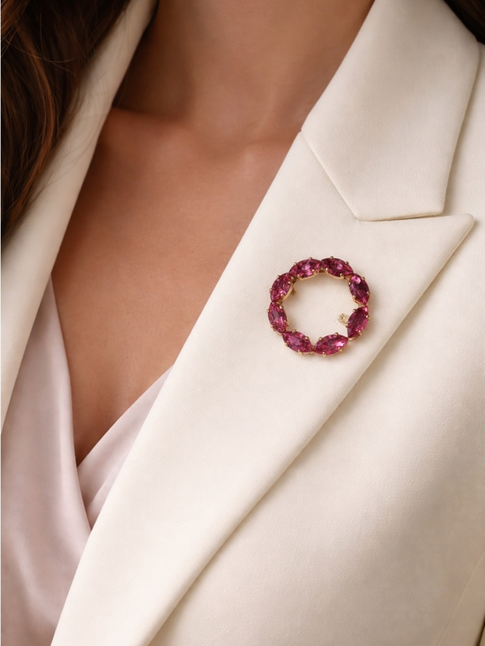 Pink Austrian Crystals Infinity Brooch - Picture 1 of 3